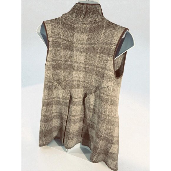 Yaira Ladies Brown Plaid Fall Waterfall Open Cardigan Sweater Vest Pockets Large - Picture 7 of 9